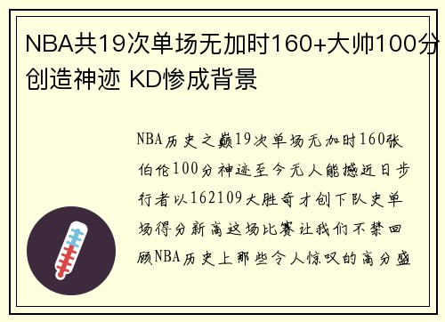 NBA共19次单场无加时160+大帅100分创造神迹 KD惨成背景