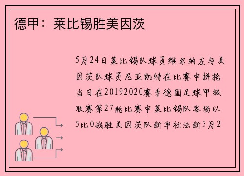 德甲：莱比锡胜美因茨