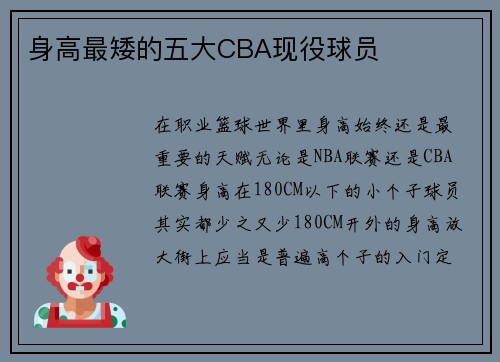 身高最矮的五大CBA现役球员